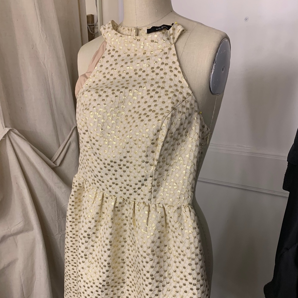Cream and Gold Dotted Cocktail Party Dress
